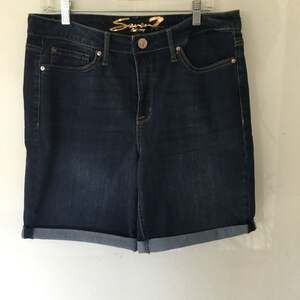 Seven7 Dark Wash Denim Cuffed Bermuda Shorts size 14 comfort nwot